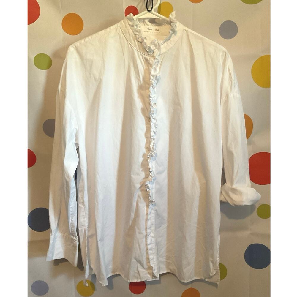 Mng Size 4 White Ruffle Blouse Button Front - image 7